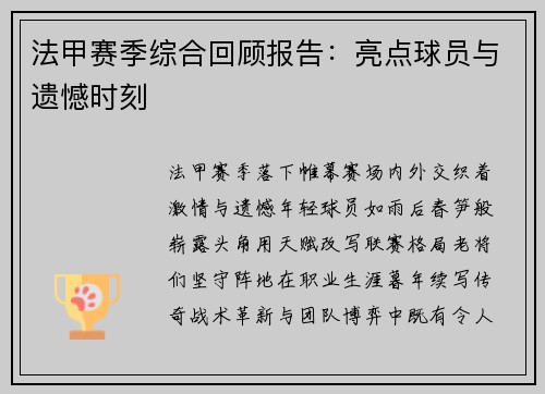 法甲赛季综合回顾报告：亮点球员与遗憾时刻